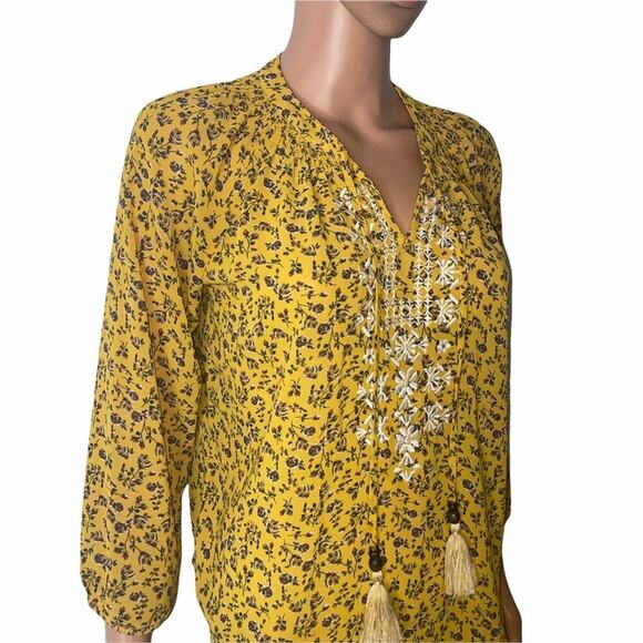 Mason & Belle blouse Stitch Fix Boho Peasant Top SZ XS yellow floral flowy - Picture 3 of 14